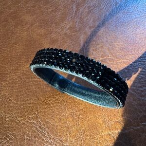 Vintage authentic retired Swarovski black leather crystal bracelet